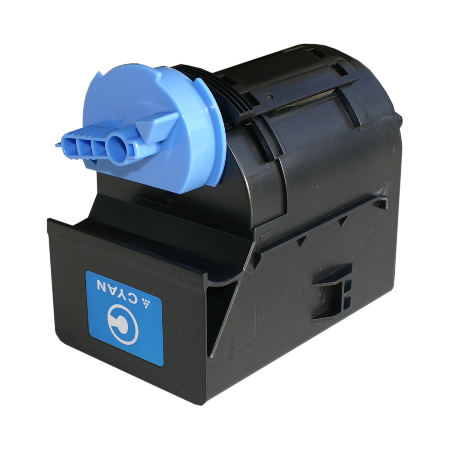 Black and blue toner cartridge for a printer.