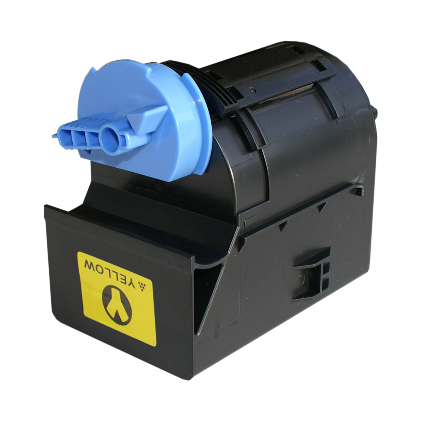 A black and blue toner cartridge for printers.