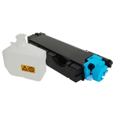 Cyan toner cartridge with waste container for a printer.