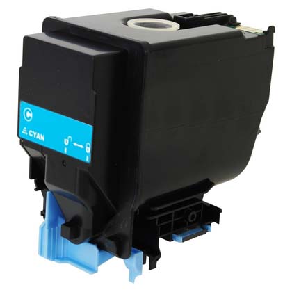 Black and blue printer ink cartridge with a label.