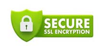 Green shield icon with a lock symbol and 'SECURE SSL ENCRYPTION' text.