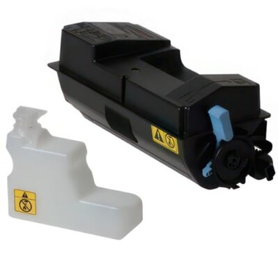 Black toner cartridge with accompanying white plastic component.