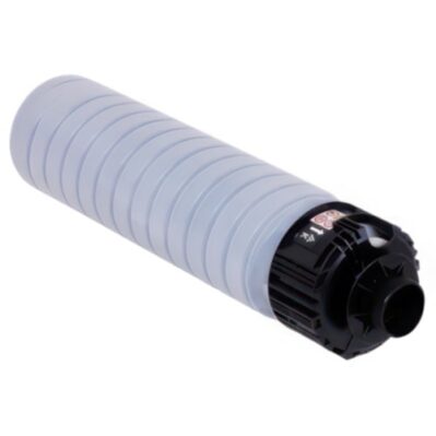 A white toner cartridge with a black cap for a printer.