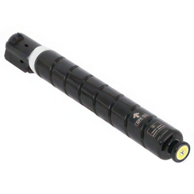 Black flashlight with a textured grip and a yellow power button.