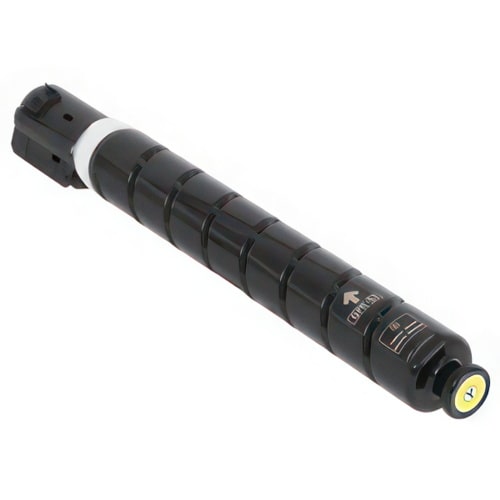 Black flashlight with a textured grip and a yellow power button.