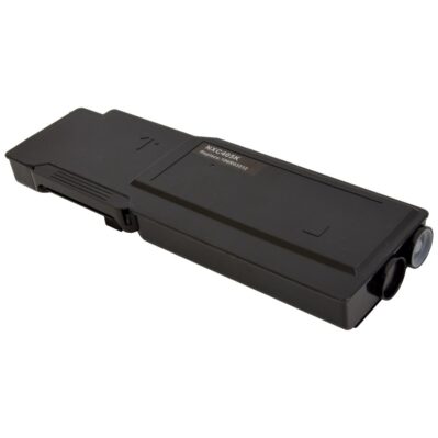 A black printer toner cartridge.